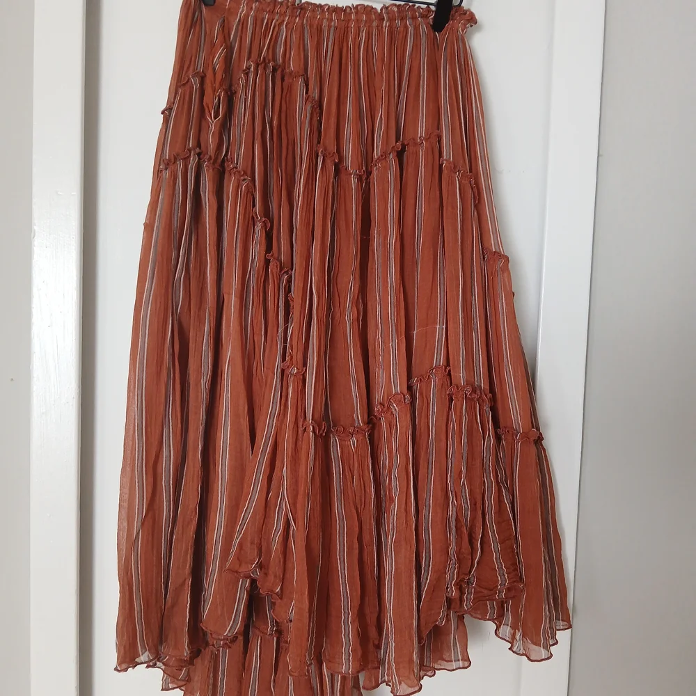 Free People One Asymmetrical Striped Midi Skirt S In Ember - Picture 2 of 5